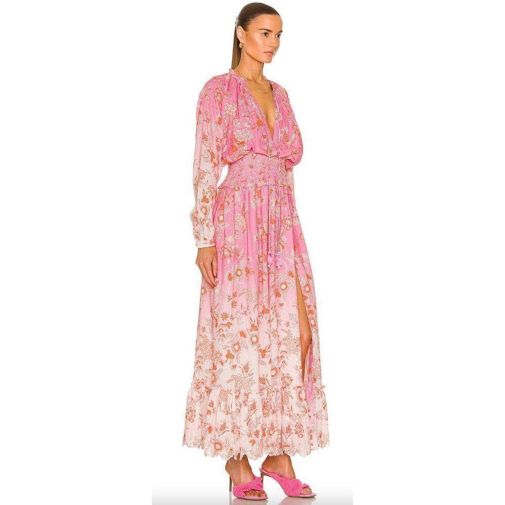 NWT Hemant and Nandita Sidra Maxi Dress, Pink Cotton Long Sleeve Size Small - Picture 13 of 13